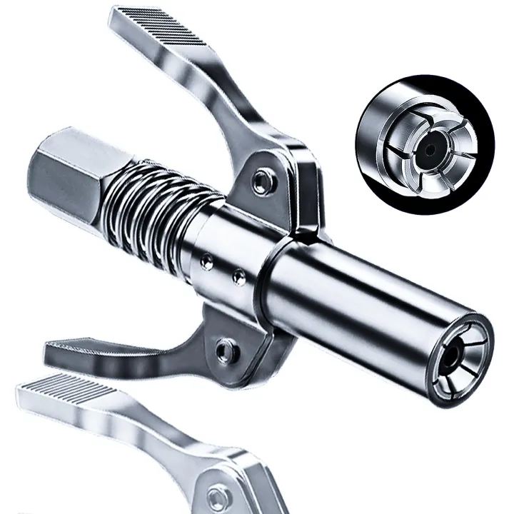 High Pressure Grease Gun Nozzle Quick Lock Coupler Double Handle Self-Locking Grease Tip for Manual Electric Pneumatic Grease Gun Accessories Flat Head Lubrication Tool