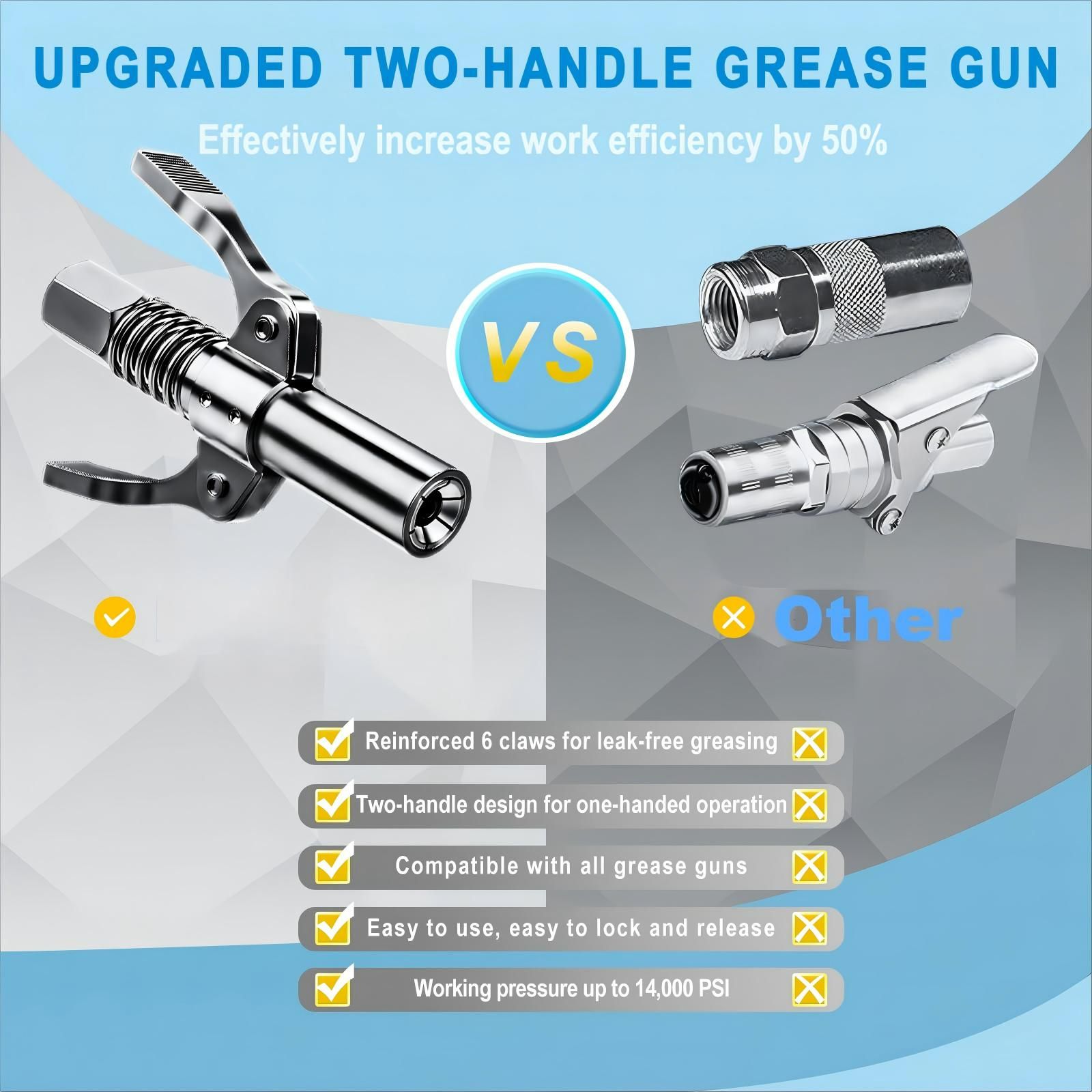 High Pressure Grease Gun Nozzle Quick Lock Coupler Double Handle Self-Locking Grease Tip for Manual Electric Pneumatic Grease Gun Accessories Flat Head Lubrication Tool