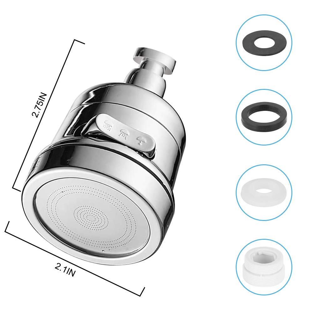 Kitchen faucet sprayer accessories, removable faucet extender, with 3 spray modes, 360° rotatable sink faucet head, splash-proof faucet booster shower and water-saving faucet suitable for kitchen