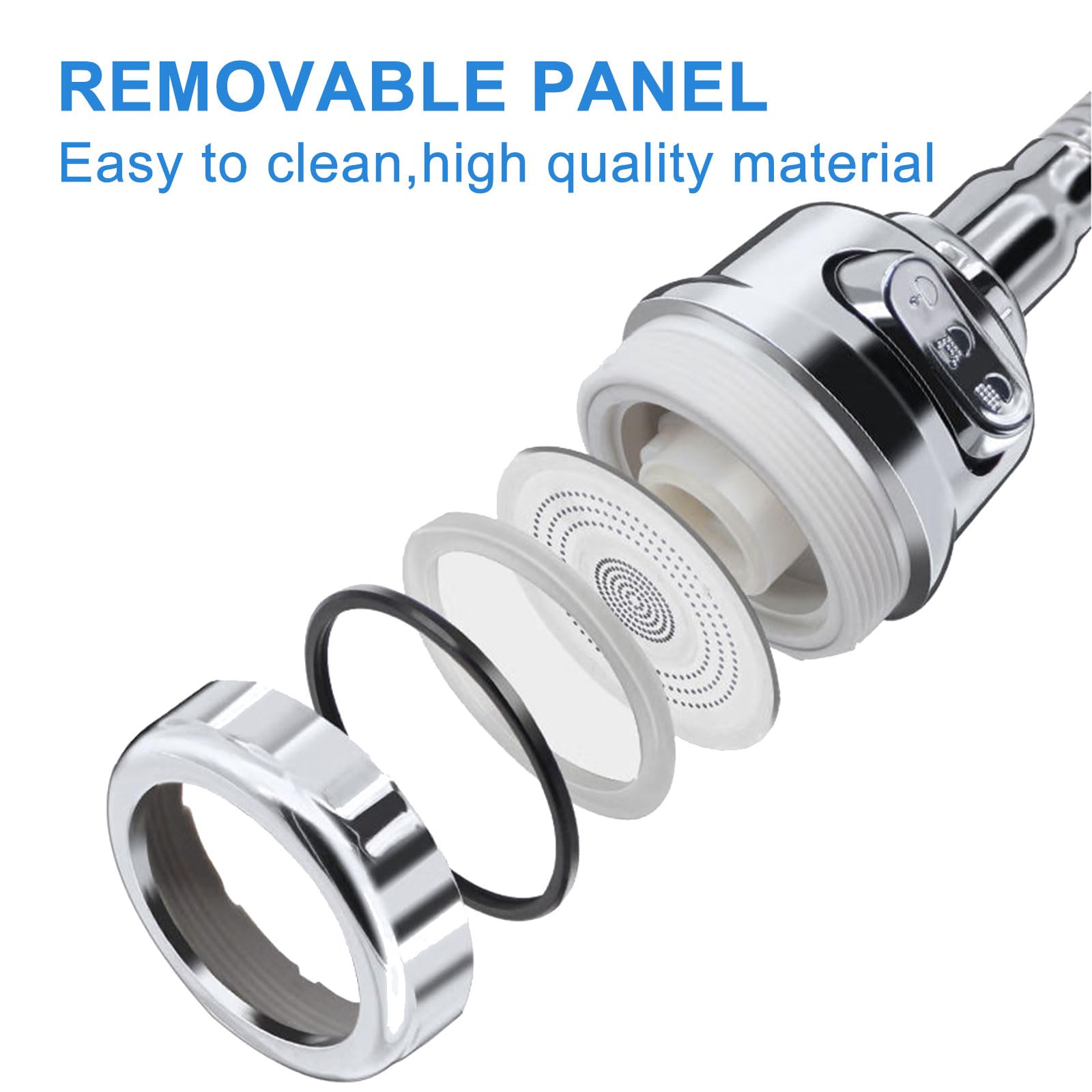 Kitchen faucet sprayer accessories, removable faucet extender, with 3 spray modes, 360° rotatable sink faucet head, splash-proof faucet booster shower and water-saving faucet suitable for kitchen