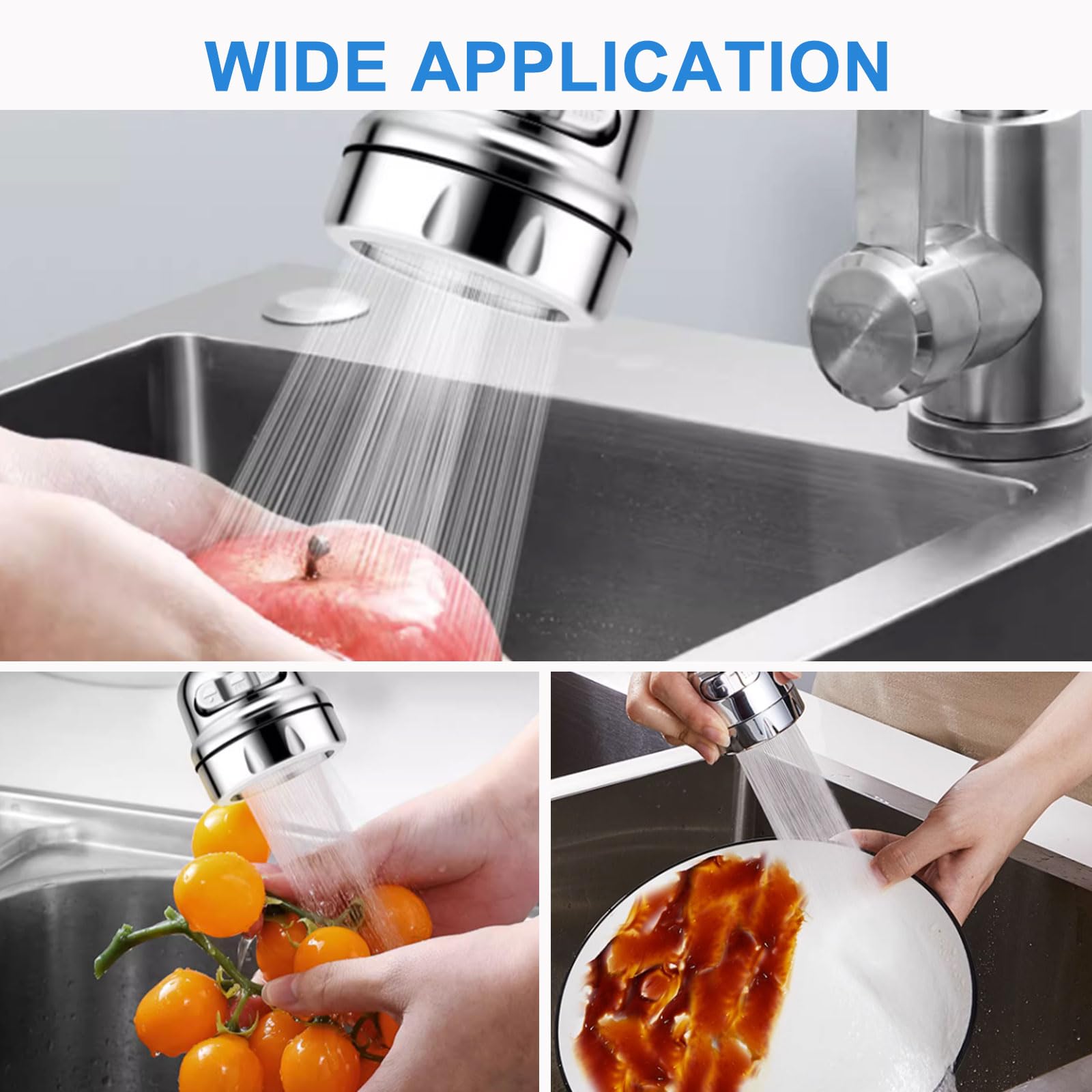 Kitchen faucet sprayer accessories, removable faucet extender, with 3 spray modes, 360° rotatable sink faucet head, splash-proof faucet booster shower and water-saving faucet suitable for kitchen