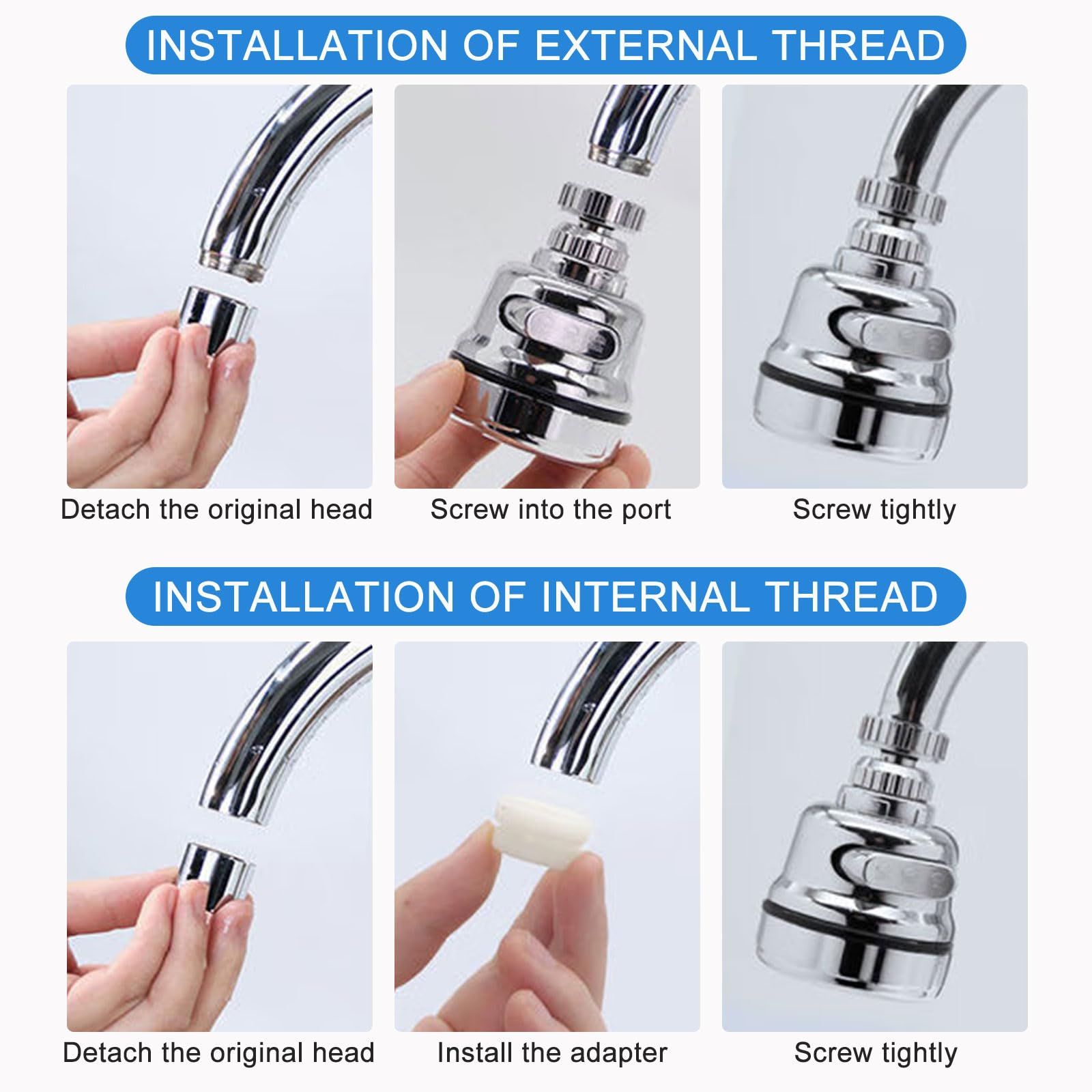 Kitchen faucet sprayer accessories, removable faucet extender, with 3 spray modes, 360° rotatable sink faucet head, splash-proof faucet booster shower and water-saving faucet suitable for kitchen