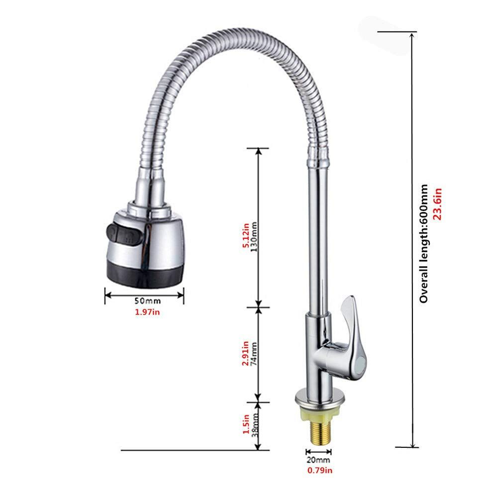 Kitchen Faucet Single Cold Water Tap 360 Degree Rotatable Flexible Sink Faucet Sprayer Bubbler Nozzle Adjustable Water Saving Tap for Kitchen Bathroom