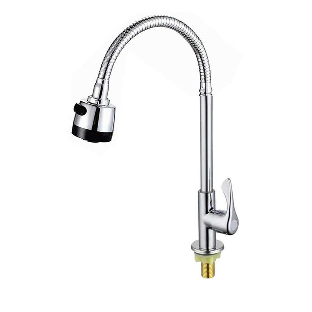 Kitchen Faucet Single Cold Water Tap 360 Degree Rotatable Flexible Sink Faucet Sprayer Bubbler Nozzle Adjustable Water Saving Tap for Kitchen Bathroom