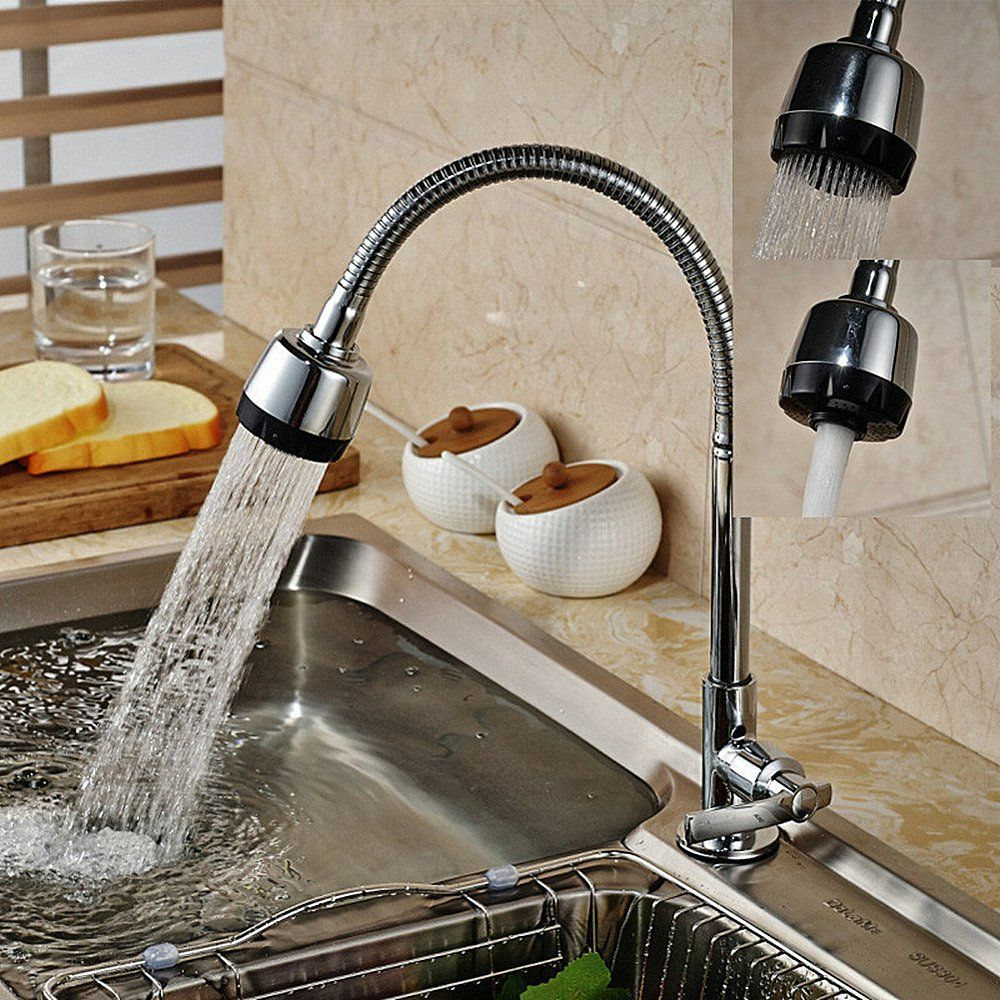 Kitchen Faucet Single Cold Water Tap 360 Degree Rotatable Flexible Sink Faucet Sprayer Bubbler Nozzle Adjustable Water Saving Tap for Kitchen Bathroom