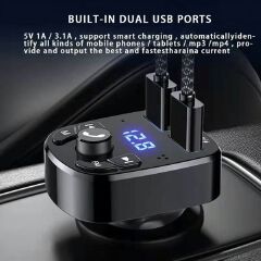 Bluetooth 5.0 Car FM Transmitter MP3 Player Audio Receiver, Dual USB Fast Charging Car Charger Adapter, Handsfree Calling, LED Display, U Disk/TF Card Support, Universal 12V-24V Car Accessories