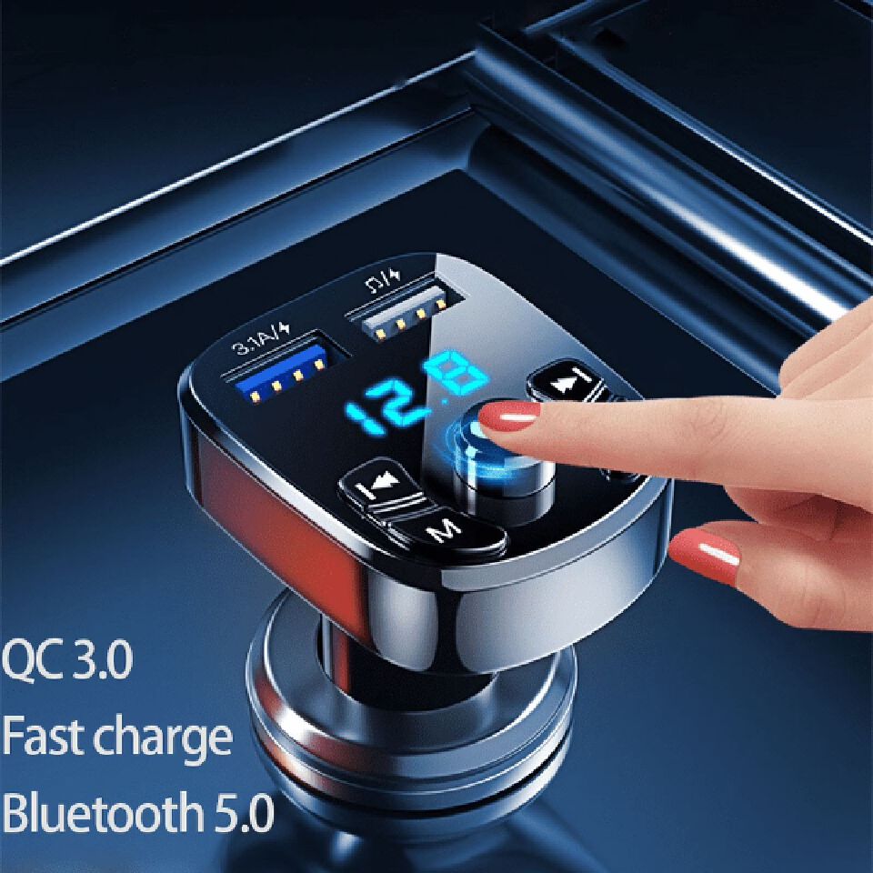 Bluetooth 5.0 Car FM Transmitter MP3 Player Audio Receiver, Dual USB Fast Charging Car Charger Adapter, Handsfree Calling, LED Display, U Disk/TF Card Support, Universal 12V-24V Car Accessories
