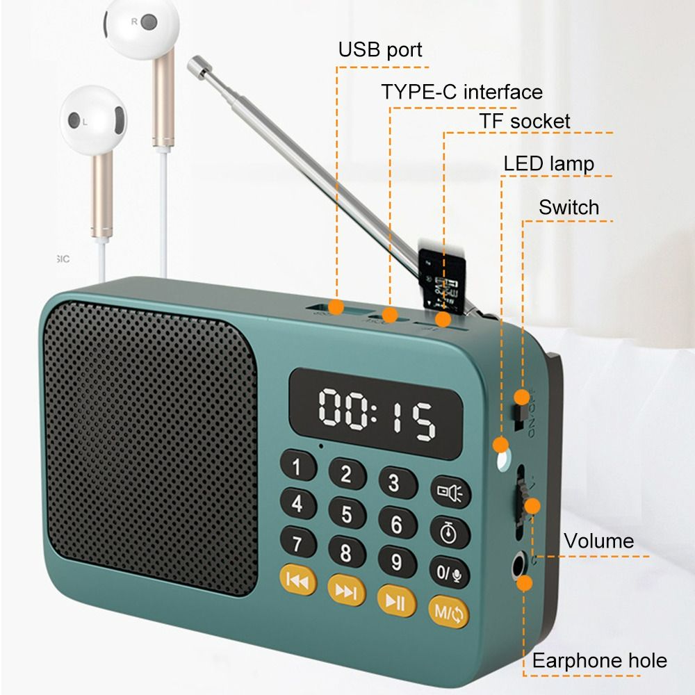 Portable FM Radio Bluetooth Speaker MP3 Player, Rechargeable Digital Radio with USB TF Card, LED Display, Loud Sound, Long Battery Life, Wireless Audio Player for Home Outdoor