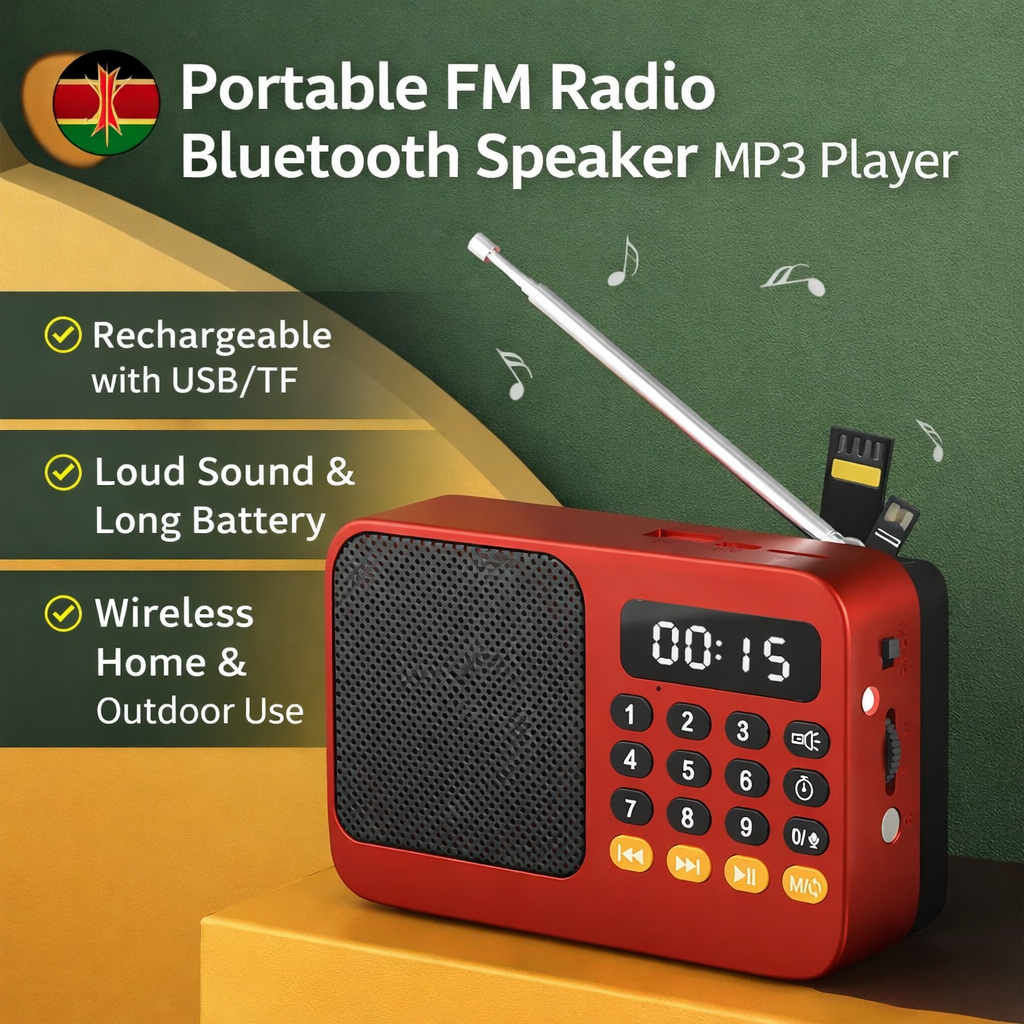 Portable FM Radio Bluetooth Speaker MP3 Player, Rechargeable Digital Radio with USB TF Card, LED Display, Loud Sound, Long Battery Life, Wireless Audio Player for Home Outdoor