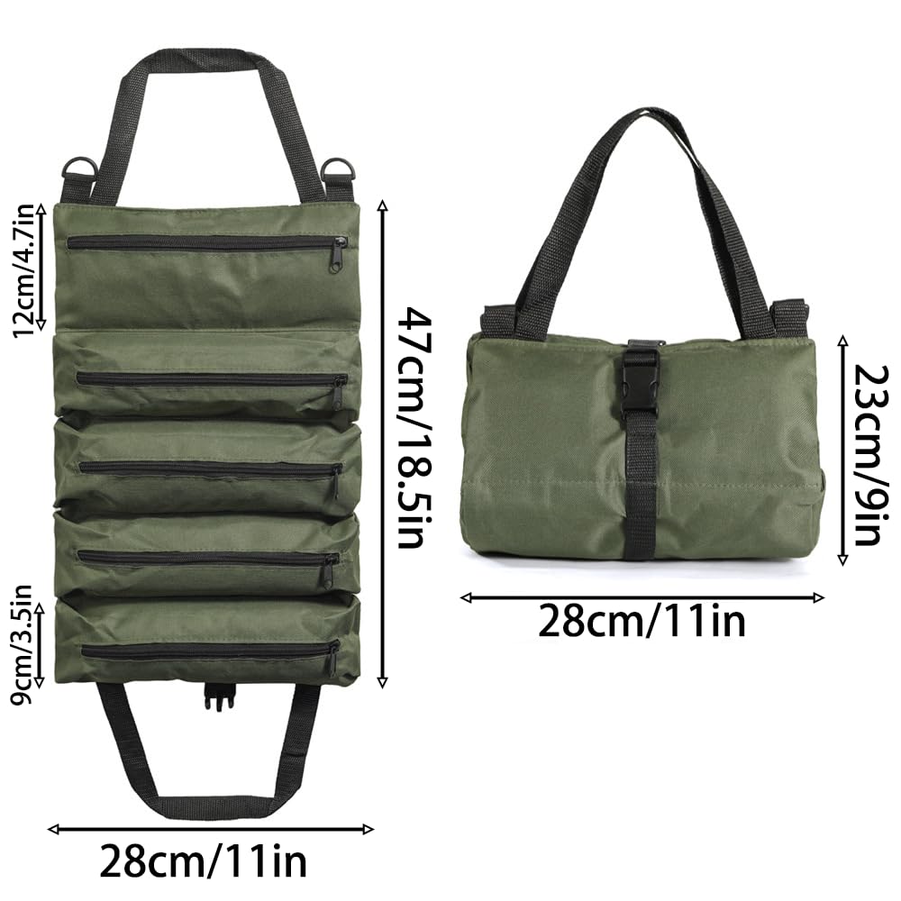 Heavy Duty Tool Roll Bag Portable Tool Organizer Roll Up Tool Bag Waterproof Oxford Cloth Multi Pocket Storage Bag for Mechanic Electrician Car Repair Garage