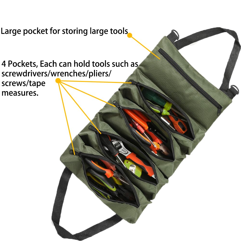 Heavy Duty Tool Roll Bag Portable Tool Organizer Roll Up Tool Bag Waterproof Oxford Cloth Multi Pocket Storage Bag for Mechanic Electrician Car Repair Garage