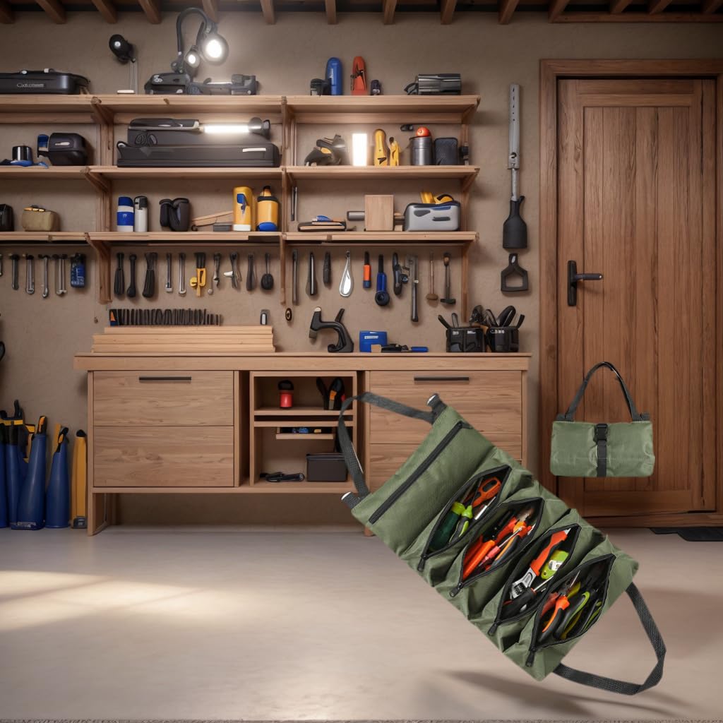 Heavy Duty Tool Roll Bag Portable Tool Organizer Roll Up Tool Bag Waterproof Oxford Cloth Multi Pocket Storage Bag for Mechanic Electrician Car Repair Garage