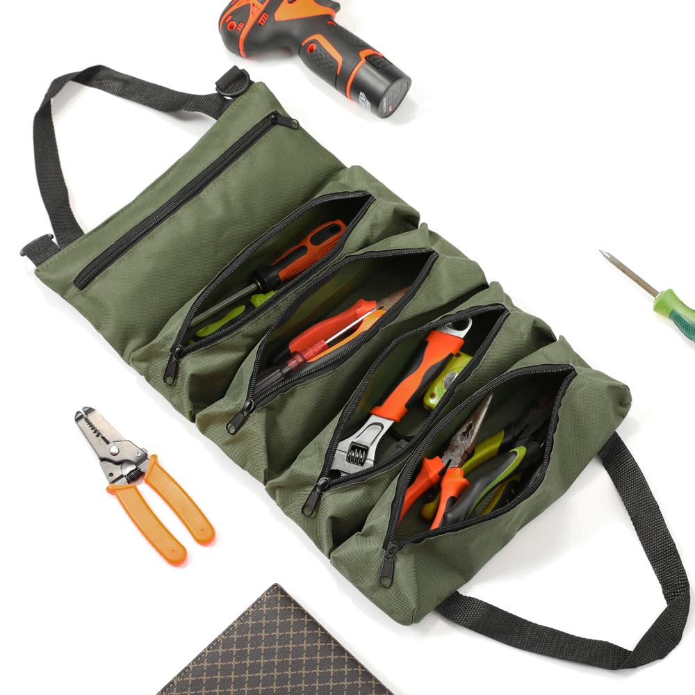 Heavy Duty Tool Roll Bag Portable Tool Organizer Roll Up Tool Bag Waterproof Oxford Cloth Multi Pocket Storage Bag for Mechanic Electrician Car Repair Garage