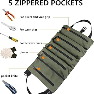 Heavy Duty Tool Roll Bag Portable Tool Organizer Roll Up Tool Bag Waterproof Oxford Cloth Multi Pocket Storage Bag for Mechanic Electrician Car Repair Garage