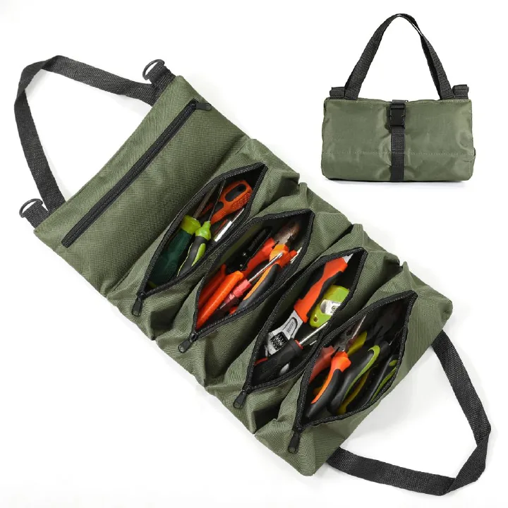 Heavy Duty Tool Roll Bag Portable Tool Organizer Roll Up Tool Bag Waterproof Oxford Cloth Multi Pocket Storage Bag for Mechanic Electrician Car Repair Garage