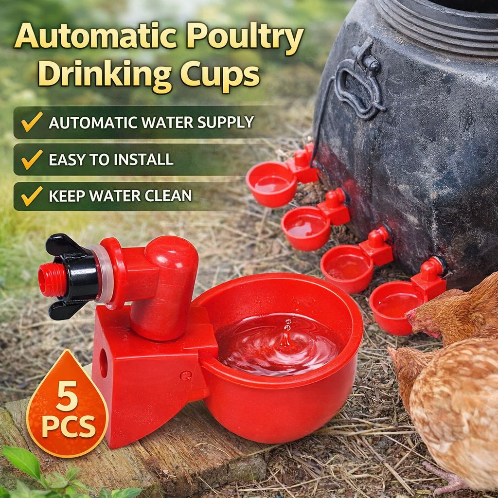 Automatic Poultry Drinker Cups 5PCS Chicken Water Feeder Self Filling Water Cups for Hens Ducks Quails Pigeons Bee Waterer Easy Install Poultry Drinking System Farm Tool