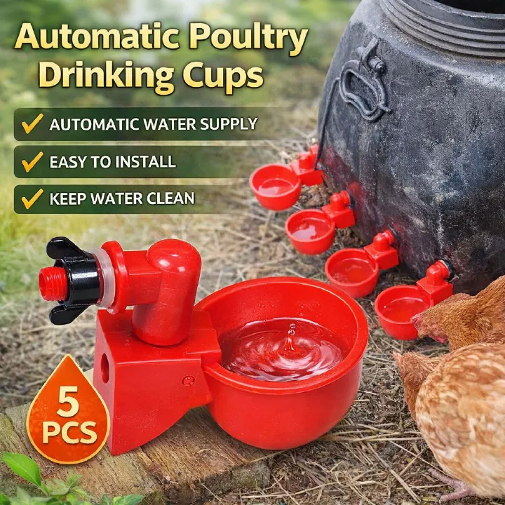 Automatic Poultry Drinker Cups 5PCS Chicken Water Feeder Self Filling Water Cups for Hens Ducks Quails Pigeons Bee Waterer Easy Install Poultry Drinking System Farm Tool