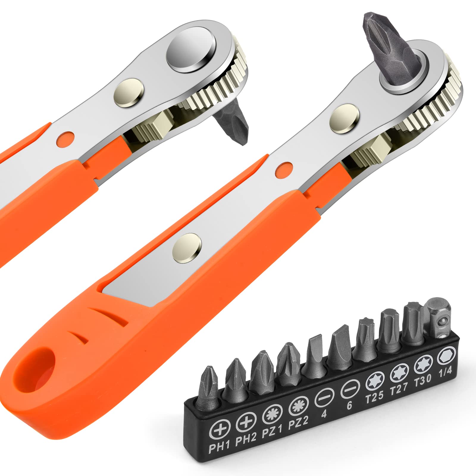 Ratchet Screwdriver Set Dual Direction Mini Ratchet Wrench Right Angle Screwdriver Magnetic Bit Driver with 10 Bits Compact Tool for Tight Spaces Car Repair Home Use