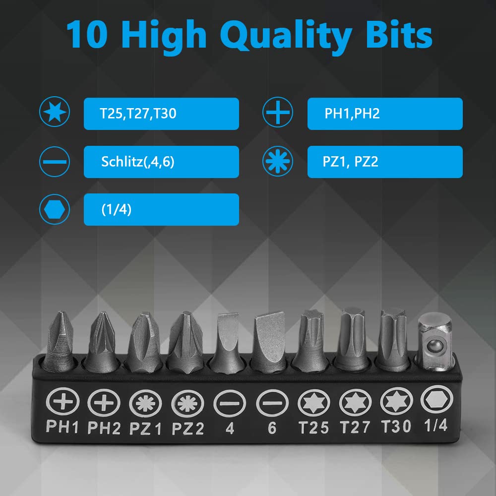 Ratchet Screwdriver Set Dual Direction Mini Ratchet Wrench Right Angle Screwdriver Magnetic Bit Driver with 10 Bits Compact Tool for Tight Spaces Car Repair Home Use