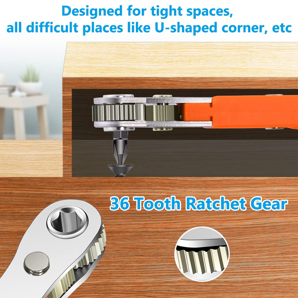 Ratchet Screwdriver Set Dual Direction Mini Ratchet Wrench Right Angle Screwdriver Magnetic Bit Driver with 10 Bits Compact Tool for Tight Spaces Car Repair Home Use