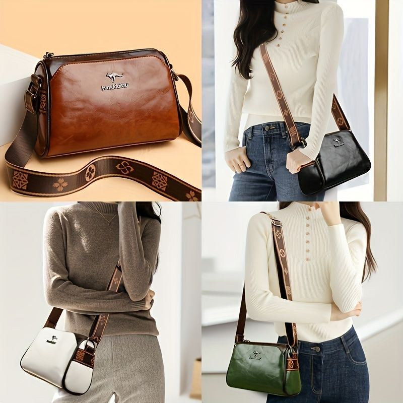 Women Crossbody Bag Vintage Faux Leather Shoulder Bag Adjustable Strap Small Handbag Elegant Compact Design for Daily Use Travel Casual Outings Ladies Purse Black White Brown Green