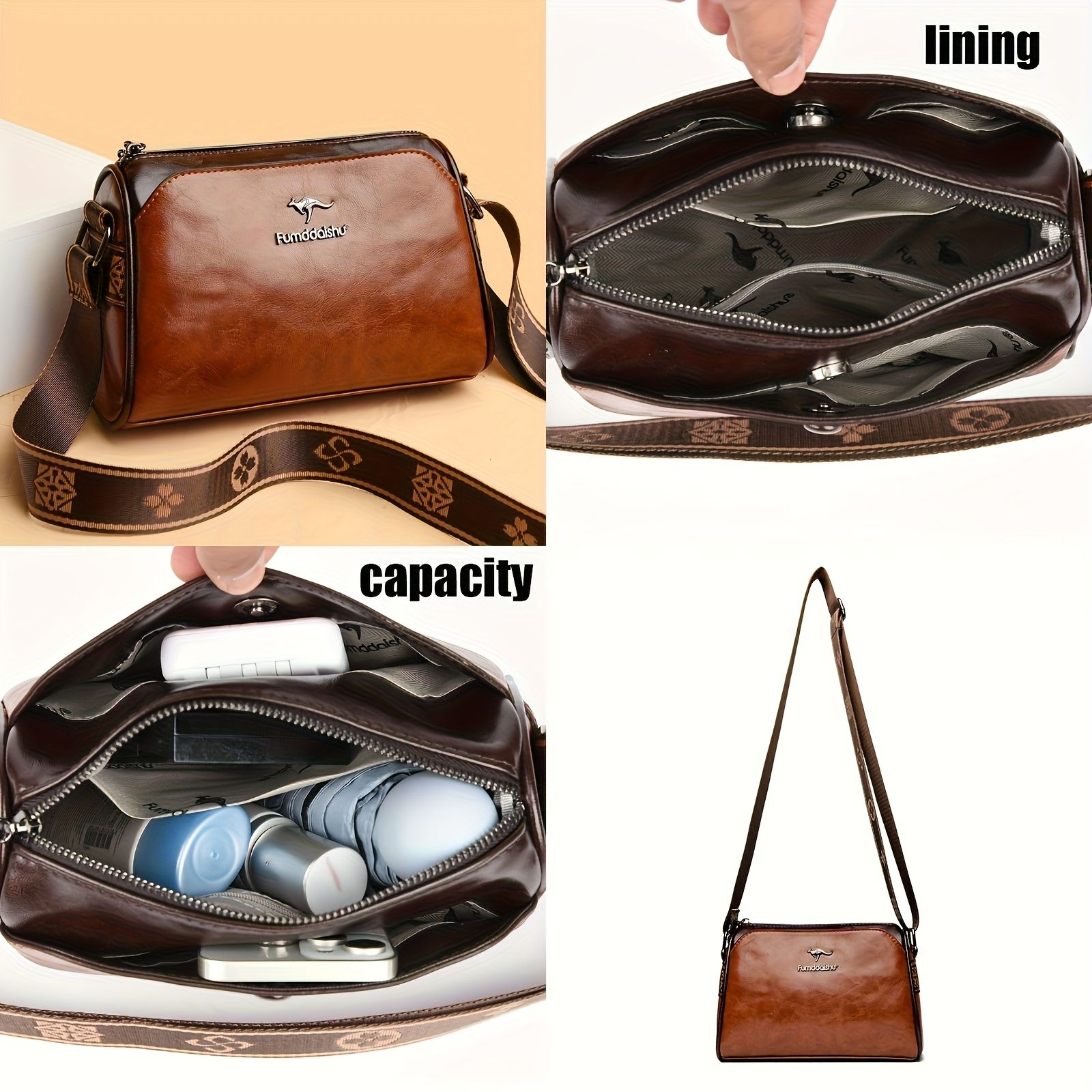 Women Crossbody Bag Vintage Faux Leather Shoulder Bag Adjustable Strap Small Handbag Elegant Compact Design for Daily Use Travel Casual Outings Ladies Purse Black White Brown Green