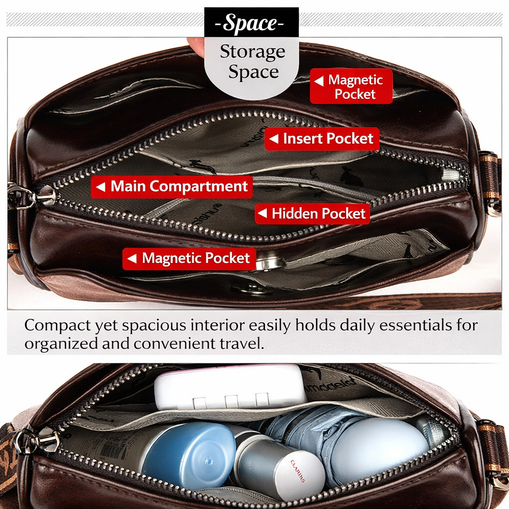 Women Crossbody Bag Vintage Faux Leather Shoulder Bag Adjustable Strap Small Handbag Elegant Compact Design for Daily Use Travel Casual Outings Ladies Purse Black White Brown Green