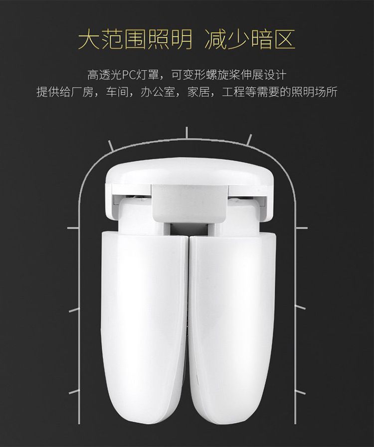 28W E27 LED Bulb Fan Blade Foldable Light Energy Saving Ceiling Lamp Bright Garage Light Timing LED Light Bulb Adjustable Panels for Home Indoor Lighting High Brightness Easy Install