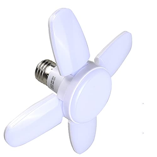 28W E27 LED Bulb Fan Blade Foldable Light Energy Saving Ceiling Lamp Bright Garage Light Timing LED Light Bulb Adjustable Panels for Home Indoor Lighting High Brightness Easy Install