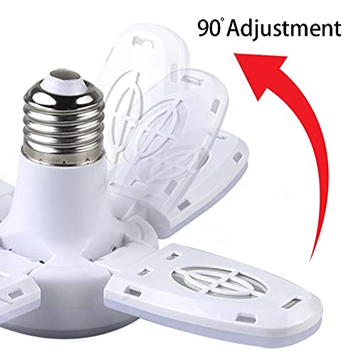 28W E27 LED Bulb Fan Blade Foldable Light Energy Saving Ceiling Lamp Bright Garage Light Timing LED Light Bulb Adjustable Panels for Home Indoor Lighting High Brightness Easy Install