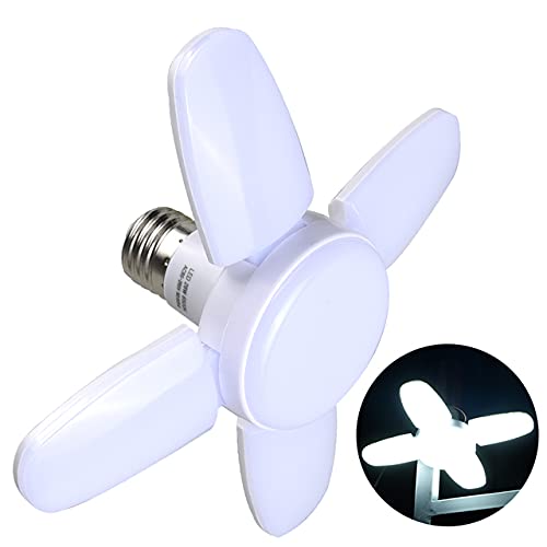 28W E27 LED Bulb Fan Blade Foldable Light Energy Saving Ceiling Lamp Bright Garage Light Timing LED Light Bulb Adjustable Panels for Home Indoor Lighting High Brightness Easy Install