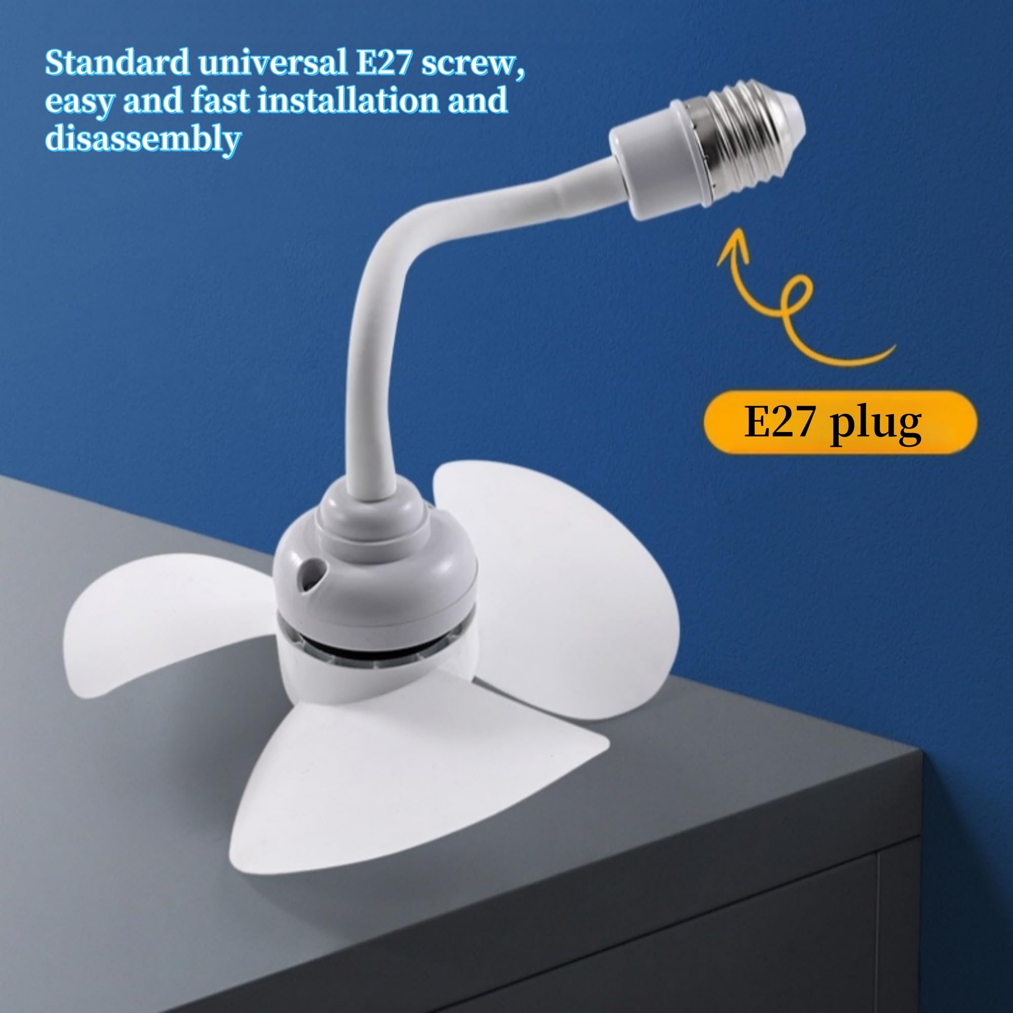 E27 Mini Fan LED Bulb Fan Small Portable Electric Fan Screw Socket Fan for Home Bedroom Kitchen Dorm Ceiling Fan Quiet Cooling Fan Energy Saving Easy Install 220V Household Fan