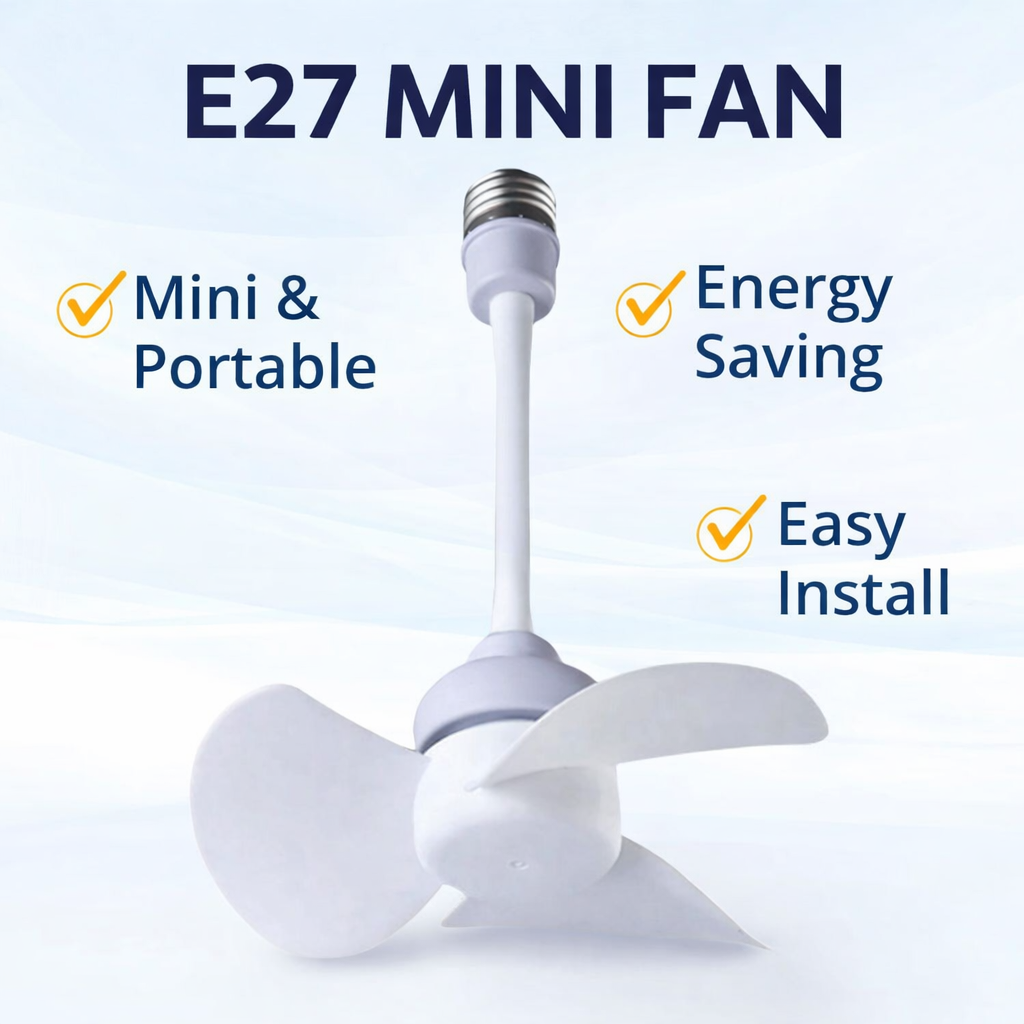 E27 Mini Fan LED Bulb Fan Small Portable Electric Fan Screw Socket Fan for Home Bedroom Kitchen Dorm Ceiling Fan Quiet Cooling Fan Energy Saving Easy Install 220V Household Fan