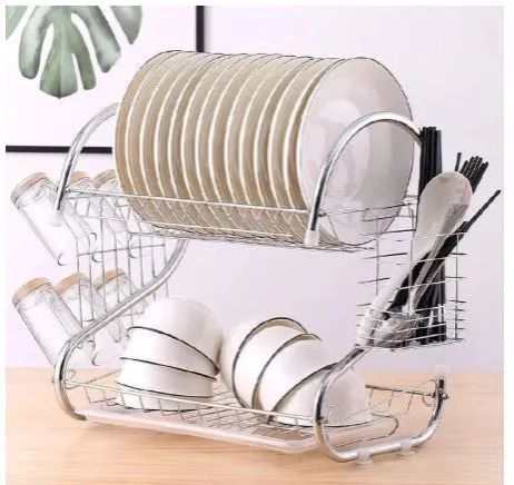 2 Layer Stainless Steel Dish Rack 2 Tier Kitchen Utensils Organizer