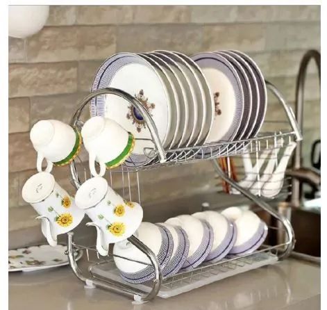 2 Layer Stainless Steel Dish Rack 2 Tier Kitchen Utensils Organizer
