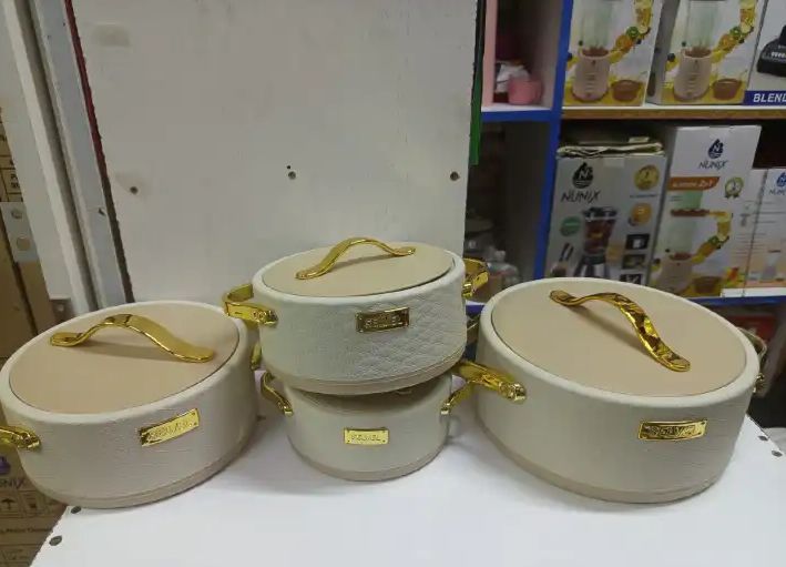 4pcs Leatherite Insulated Hotpots Serving Dish Casserole Set Hot Pot Serveware Set Serve or Keep Food Hot or Cold Size 1000/1500/2500 and 3500ml