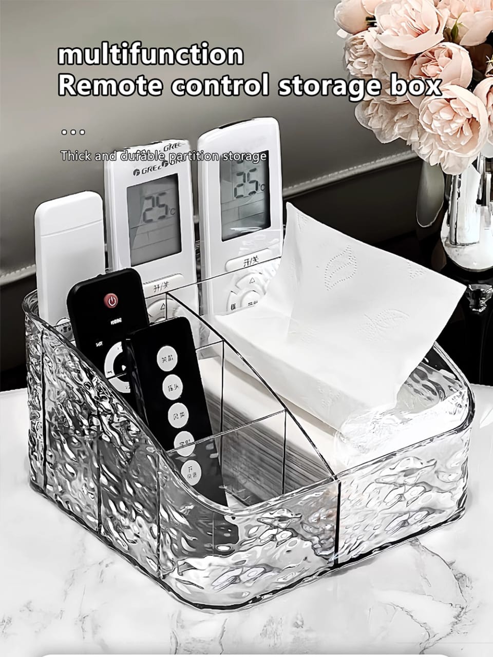 5 Grid Remote Control & Cosmetic Organizer – Desktop Storage Box for Living Room, Office & Vanity