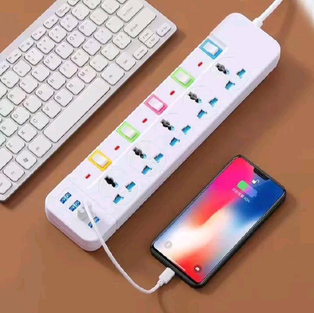 ElectroMate Power Cable Electric Power Extension with USB Ports, 5-Way Sockets, 4 USB Ports, and Independent Switches – For Home & Office Use