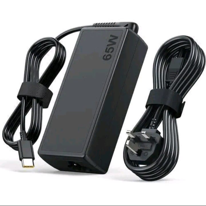 Lenovo Laptop Original Charger – 65W USB Type-C Fast Charging AC Adapter for ThinkPad & IdeaPad Models – Complete with Power Cable