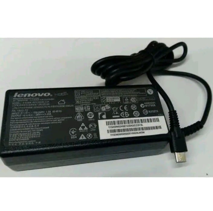 Lenovo Laptop Original Charger – 65W USB Type-C Fast Charging AC Adapter for ThinkPad & IdeaPad Models – Complete with Power Cable
