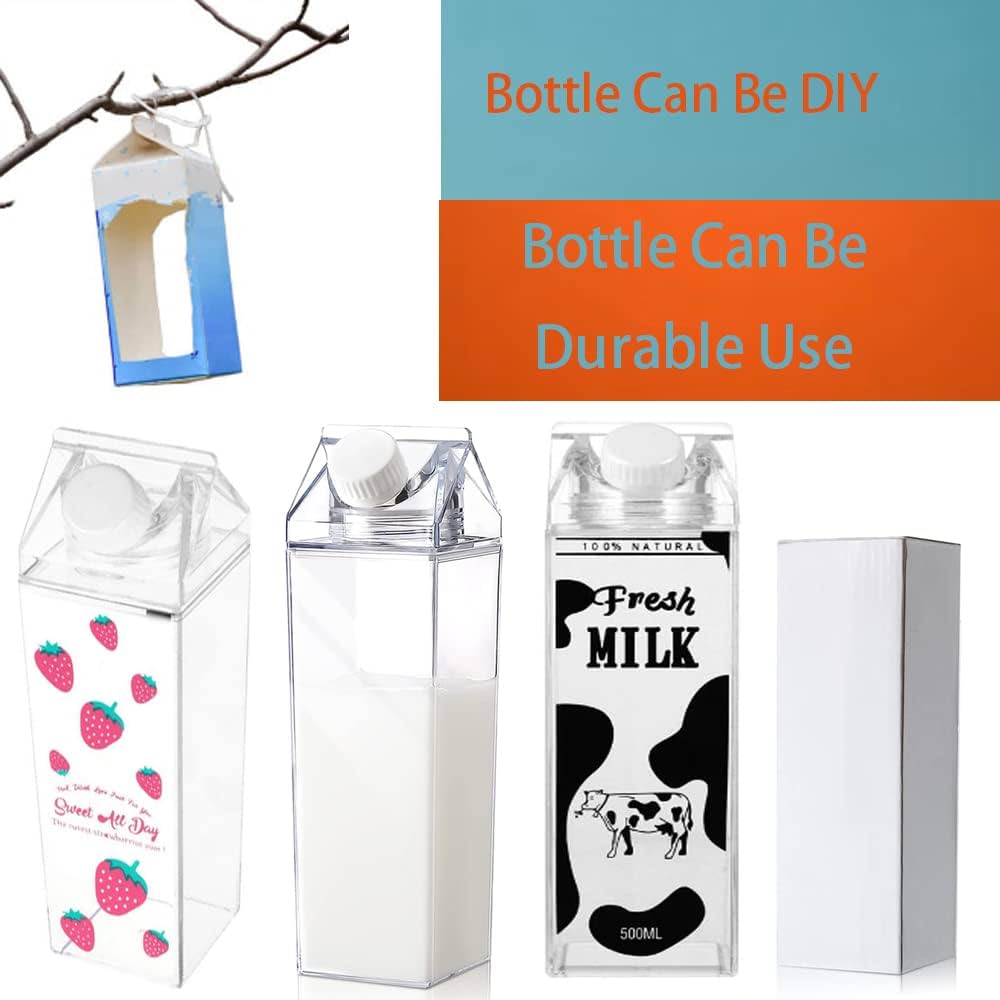 1L acrylic fridge bottle Milk Carton Water Bottle Plastic Milk Box BPA Free Child Friendly Reusable Milk Carton Shaped Water Bottle Leakproof Juice Jug