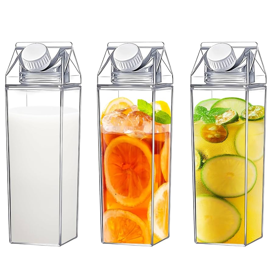 1L acrylic fridge bottle Milk Carton Water Bottle Plastic Milk Box BPA Free Child Friendly Reusable Milk Carton Shaped Water Bottle Leakproof Juice Jug