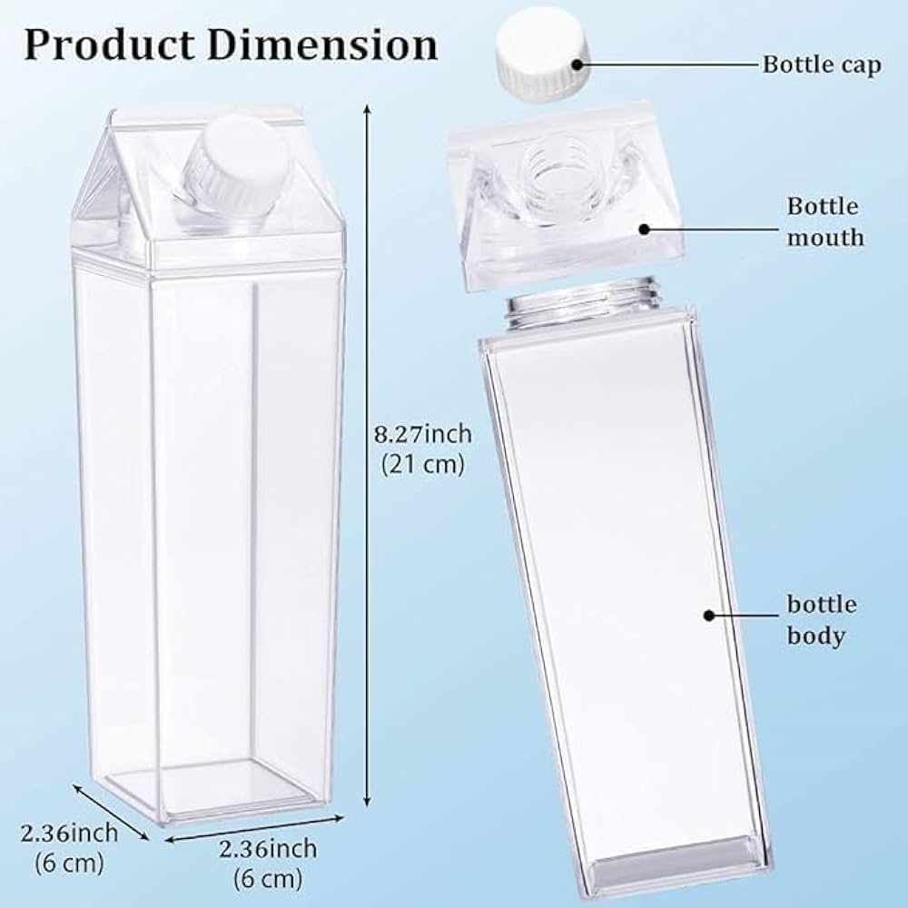 1L acrylic fridge bottle Milk Carton Water Bottle Plastic Milk Box BPA Free Child Friendly Reusable Milk Carton Shaped Water Bottle Leakproof Juice Jug