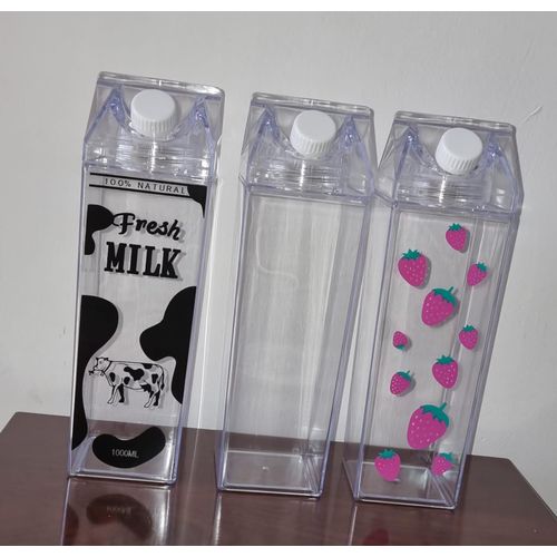 1L acrylic fridge bottle Milk Carton Water Bottle Plastic Milk Box BPA Free Child Friendly Reusable Milk Carton Shaped Water Bottle Leakproof Juice Jug