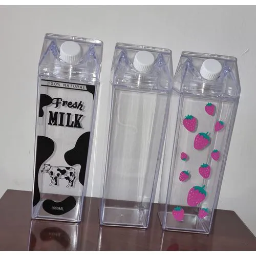 1L acrylic fridge bottle Milk Carton Water Bottle Plastic Milk Box BPA Free Child Friendly Reusable Milk Carton Shaped Water Bottle Leakproof Juice Jug