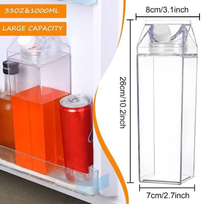 1L acrylic fridge bottle Milk Carton Water Bottle Plastic Milk Box BPA Free Child Friendly Reusable Milk Carton Shaped Water Bottle Leakproof Juice Jug