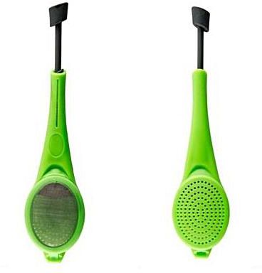 LONG-HANDLED TEA FILTERS PLASTIC TEA INFUSER FIME MESH WITH BUILT-IN PLUNGER REUSABLE TWO SIDES STRAINERS FOR LOOSE TEA/COFFEE/TEA BAG/HERBAL/SPICE PORTABLE TEAWARE ACCESSORIES, GREEN