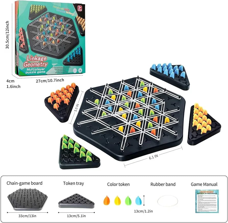 Chain Chess Board Game Kids Desktop Multiplayer Battle Educational Toy Triangle Rubber Band Chain Chess