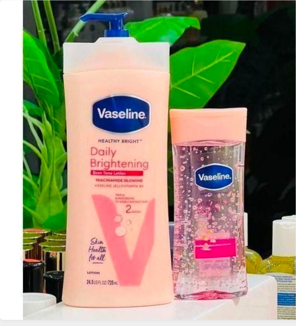Vaseline Healthy Bright Daily Brightening Even Tone Lotion and the Vaseline Intensive Care Vitamin B3 Body Oil.