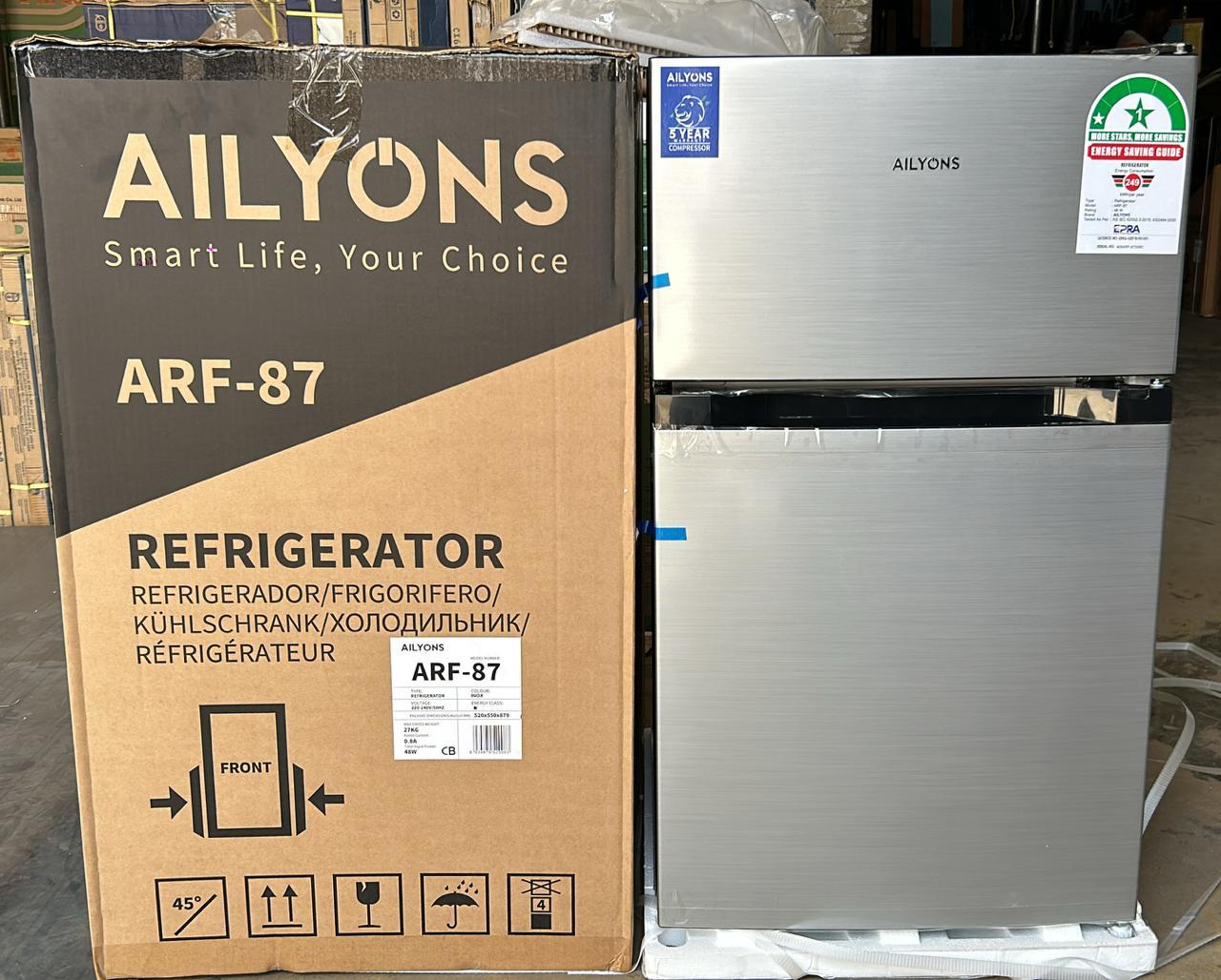 AILYONS 90L DOUBLE DOOR REFRIGERATOR + FREE FRIDGE GUARD & EXTENSION | Compact, Energy Efficient, Stylish